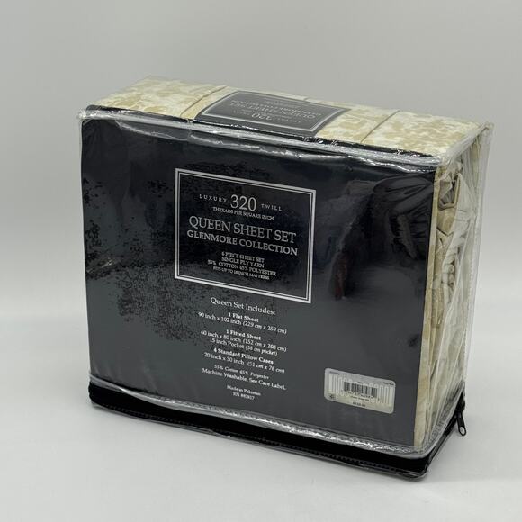 Glenmore Collection 6 pc QUEEN Sheet Set 320 Twill Damask Pattern NEW - Picture 3 of 4